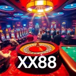 Experience the thrill of betting at the XX88 casino, with vibrant lights and exciting games.